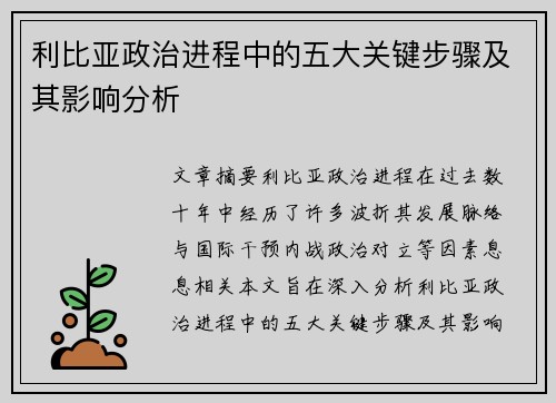 利比亚政治进程中的五大关键步骤及其影响分析